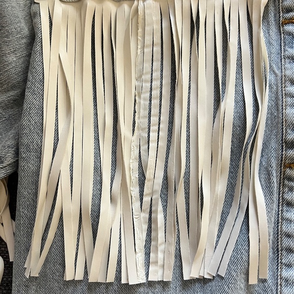 NWT VIGOSS Denim Faux Leather Fringe Jacket Size Large - Picture 9 of 10